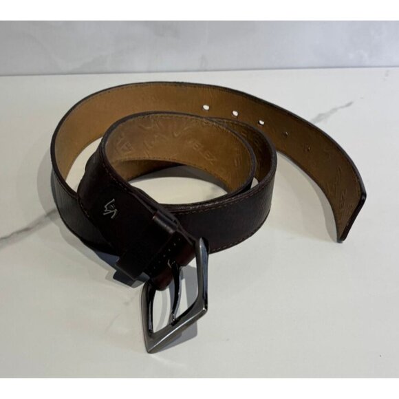 VELEZ Mens Embossed 100% Leather Silver Tone Buckle Brown Belt 1.5" Size 47.5" - Picture 1 of 7